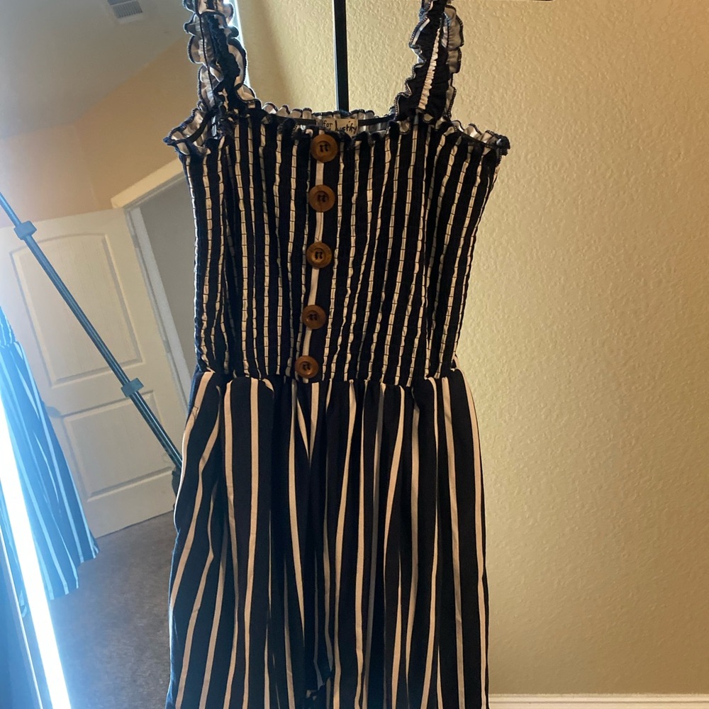 J for Justify Black and White Striped Button Dress